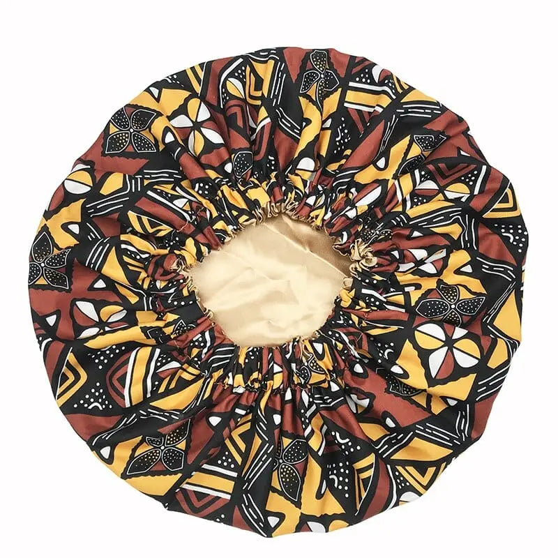 Showlu Store Nation 0 style434-6 New African Ankara Pattern Satin Linned Bonnet Women Long Ribbon Headwrap Double Layer Headscarf Big Size Adult Hair Cover