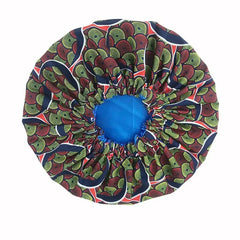 Showlu Store Nation 0 style434-18 New African Ankara Pattern Satin Linned Bonnet Women Long Ribbon Headwrap Double Layer Headscarf Big Size Adult Hair Cover