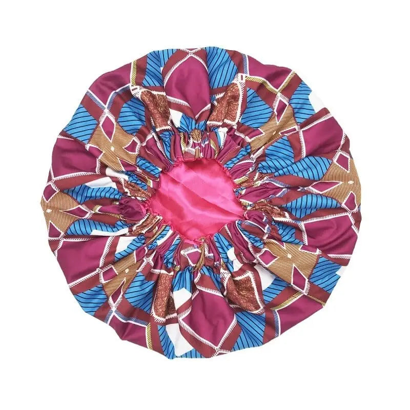 Showlu Store Nation 0 style434-2 New African Ankara Pattern Satin Linned Bonnet Women Long Ribbon Headwrap Double Layer Headscarf Big Size Adult Hair Cover