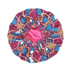 Showlu Store Nation 0 style434-2 New African Ankara Pattern Satin Linned Bonnet Women Long Ribbon Headwrap Double Layer Headscarf Big Size Adult Hair Cover