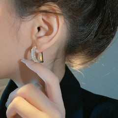 Showlu Fashion Store 0 New Fashion Full of Rhinestone Letter D Earrings For Women Luxury Brand Gold Color Metal Small Earrings Party Jewelry Gift