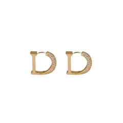 Showlu Fashion Store 0 New Fashion Full of Rhinestone Letter D Earrings For Women Luxury Brand Gold Color Metal Small Earrings Party Jewelry Gift