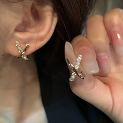 Showlu Fashion Store 0 ED0208 New Fashion Full of Rhinestone Letter D Earrings For Women Luxury Brand Gold Color Metal Small Earrings Party Jewelry Gift