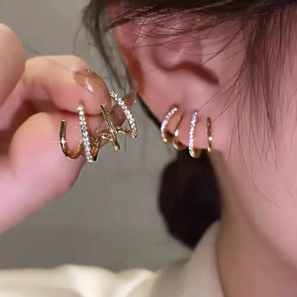 Showlu Fashion Store 0 ED0209 New Fashion Full of Rhinestone Letter D Earrings For Women Luxury Brand Gold Color Metal Small Earrings Party Jewelry Gift