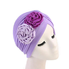 Showlu Fashion Store 0 l Purple New Flower Decoration Turban Solid Color For Women Fashion Hair Wear Head Wrap Ladies Headwear Cancer Hats India Cap Bandana
