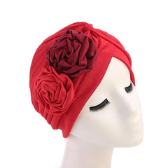 Showlu Fashion Store 0 Red 2 New Flower Decoration Turban Solid Color For Women Fashion Hair Wear Head Wrap Ladies Headwear Cancer Hats India Cap Bandana