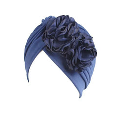 Showlu Fashion Store 0 Navy blue New Flower Decoration Turban Solid Color For Women Fashion Hair Wear Head Wrap Ladies Headwear Cancer Hats India Cap Bandana