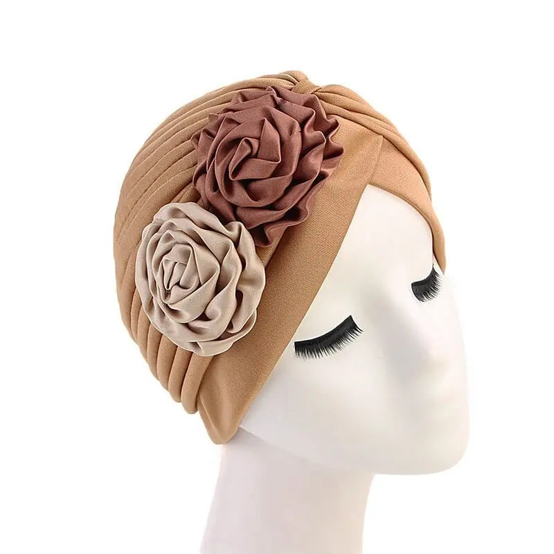 Showlu Fashion Store 0 L coffee 1 New Flower Decoration Turban Solid Color For Women Fashion Hair Wear Head Wrap Ladies Headwear Cancer Hats India Cap Bandana