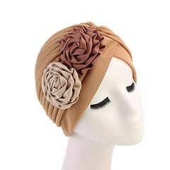 Showlu Fashion Store 0 L coffee 1 New Flower Decoration Turban Solid Color For Women Fashion Hair Wear Head Wrap Ladies Headwear Cancer Hats India Cap Bandana