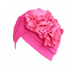 Showlu Fashion Store 0 Hot pink New Flower Decoration Turban Solid Color For Women Fashion Hair Wear Head Wrap Ladies Headwear Cancer Hats India Cap Bandana