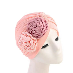 Showlu Fashion Store 0 Shell pink 2 New Flower Decoration Turban Solid Color For Women Fashion Hair Wear Head Wrap Ladies Headwear Cancer Hats India Cap Bandana