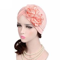 Showlu Fashion Store 0 Shell pink New Flower Decoration Turban Solid Color For Women Fashion Hair Wear Head Wrap Ladies Headwear Cancer Hats India Cap Bandana