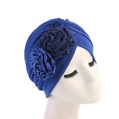 Showlu Fashion Store 0 Royal blue 2 New Flower Decoration Turban Solid Color For Women Fashion Hair Wear Head Wrap Ladies Headwear Cancer Hats India Cap Bandana