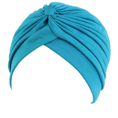 Showlu Fashion Store 0 Lake blue New Flower Decoration Turban Solid Color For Women Fashion Hair Wear Head Wrap Ladies Headwear Cancer Hats India Cap Bandana