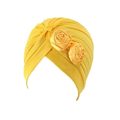 Showlu Fashion Store 0 yellow New Flower Decoration Turban Solid Color For Women Fashion Hair Wear Head Wrap Ladies Headwear Cancer Hats India Cap Bandana
