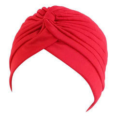 Showlu Fashion Store 0 Red 1 New Flower Decoration Turban Solid Color For Women Fashion Hair Wear Head Wrap Ladies Headwear Cancer Hats India Cap Bandana