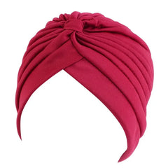 Showlu Fashion Store 0 Wine red New Flower Decoration Turban Solid Color For Women Fashion Hair Wear Head Wrap Ladies Headwear Cancer Hats India Cap Bandana