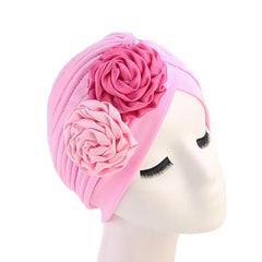 Showlu Fashion Store 0 Pink 2 New Flower Decoration Turban Solid Color For Women Fashion Hair Wear Head Wrap Ladies Headwear Cancer Hats India Cap Bandana