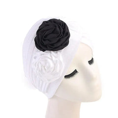 Showlu Fashion Store 0 White 3 New Flower Decoration Turban Solid Color For Women Fashion Hair Wear Head Wrap Ladies Headwear Cancer Hats India Cap Bandana
