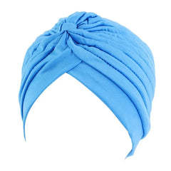 Showlu Fashion Store 0 Sky blue New Flower Decoration Turban Solid Color For Women Fashion Hair Wear Head Wrap Ladies Headwear Cancer Hats India Cap Bandana