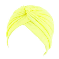Showlu Fashion Store 0 Neon yellow New Flower Decoration Turban Solid Color For Women Fashion Hair Wear Head Wrap Ladies Headwear Cancer Hats India Cap Bandana