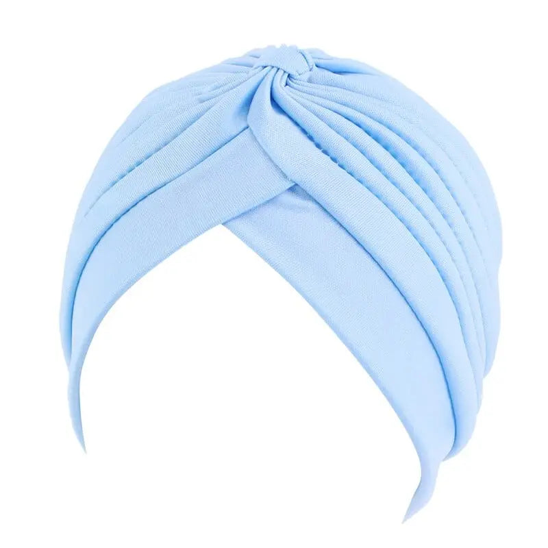 Showlu Fashion Store 0 L blue New Flower Decoration Turban Solid Color For Women Fashion Hair Wear Head Wrap Ladies Headwear Cancer Hats India Cap Bandana