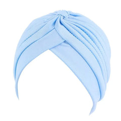 Showlu Fashion Store 0 L blue New Flower Decoration Turban Solid Color For Women Fashion Hair Wear Head Wrap Ladies Headwear Cancer Hats India Cap Bandana