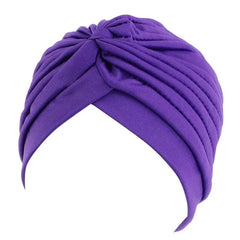 Showlu Fashion Store 0 D purple New Flower Decoration Turban Solid Color For Women Fashion Hair Wear Head Wrap Ladies Headwear Cancer Hats India Cap Bandana