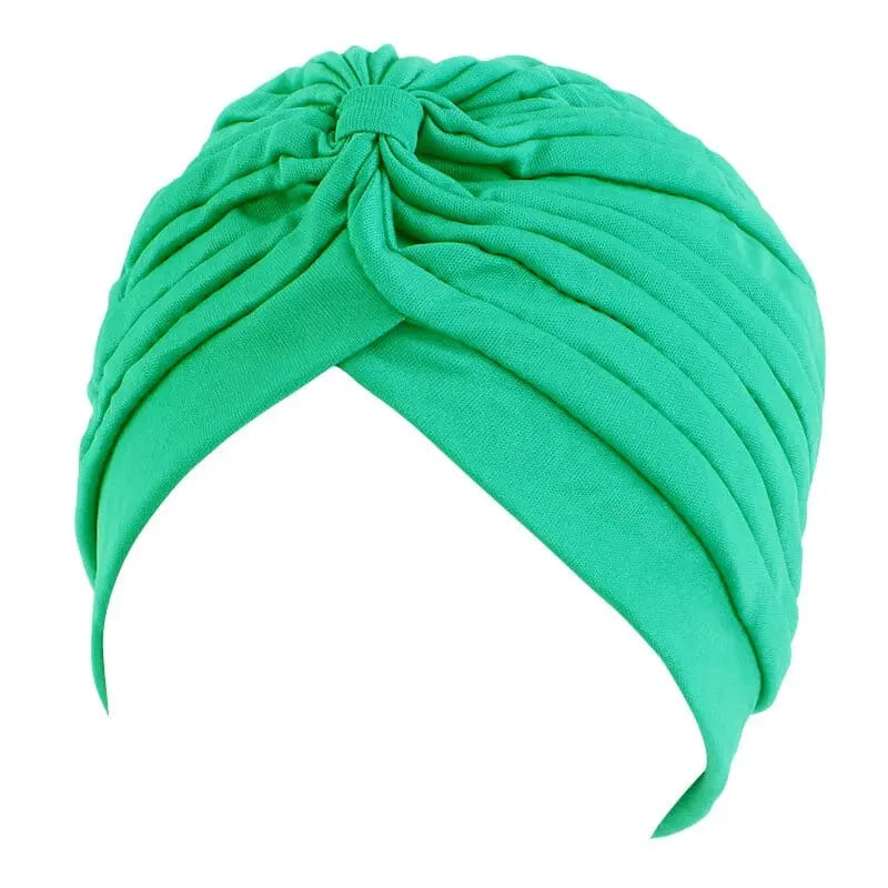 Showlu Fashion Store 0 Grass green New Flower Decoration Turban Solid Color For Women Fashion Hair Wear Head Wrap Ladies Headwear Cancer Hats India Cap Bandana