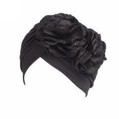 Showlu Fashion Store 0 Black 1 New Flower Decoration Turban Solid Color For Women Fashion Hair Wear Head Wrap Ladies Headwear Cancer Hats India Cap Bandana