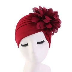Showlu Fashion Store 0 New Flower Decoration Turban Solid Color For Women Fashion Hair Wear Head Wrap Ladies Headwear Cancer Hats India Cap Bandana