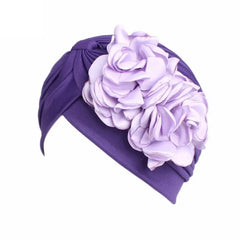 Showlu Fashion Store 0 Purple New Flower Decoration Turban Solid Color For Women Fashion Hair Wear Head Wrap Ladies Headwear Cancer Hats India Cap Bandana