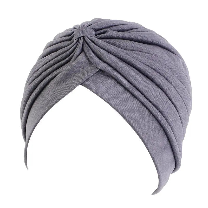 Showlu Fashion Store 0 D grey New Flower Decoration Turban Solid Color For Women Fashion Hair Wear Head Wrap Ladies Headwear Cancer Hats India Cap Bandana