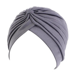 Showlu Fashion Store 0 D grey New Flower Decoration Turban Solid Color For Women Fashion Hair Wear Head Wrap Ladies Headwear Cancer Hats India Cap Bandana