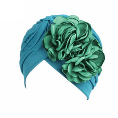 Showlu Fashion Store 0 Teal New Flower Decoration Turban Solid Color For Women Fashion Hair Wear Head Wrap Ladies Headwear Cancer Hats India Cap Bandana