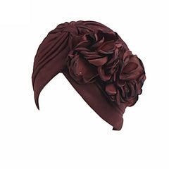 Showlu Fashion Store 0 Dark coffee New Flower Decoration Turban Solid Color For Women Fashion Hair Wear Head Wrap Ladies Headwear Cancer Hats India Cap Bandana