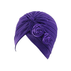 Showlu Fashion Store 0 purple New Flower Decoration Turban Solid Color For Women Fashion Hair Wear Head Wrap Ladies Headwear Cancer Hats India Cap Bandana