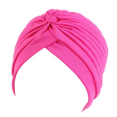 Showlu Fashion Store 0 Hot pink 1 New Flower Decoration Turban Solid Color For Women Fashion Hair Wear Head Wrap Ladies Headwear Cancer Hats India Cap Bandana