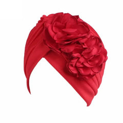 Showlu Fashion Store 0 Red New Flower Decoration Turban Solid Color For Women Fashion Hair Wear Head Wrap Ladies Headwear Cancer Hats India Cap Bandana