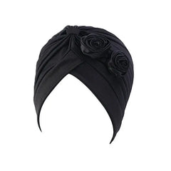 Showlu Fashion Store 0 Black 4 New Flower Decoration Turban Solid Color For Women Fashion Hair Wear Head Wrap Ladies Headwear Cancer Hats India Cap Bandana
