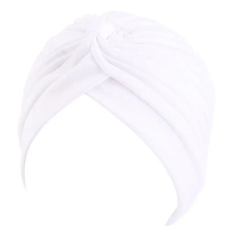Showlu Fashion Store 0 White 2 New Flower Decoration Turban Solid Color For Women Fashion Hair Wear Head Wrap Ladies Headwear Cancer Hats India Cap Bandana