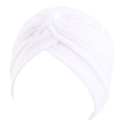 Showlu Fashion Store 0 White 2 New Flower Decoration Turban Solid Color For Women Fashion Hair Wear Head Wrap Ladies Headwear Cancer Hats India Cap Bandana