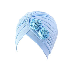 Showlu Fashion Store 0 L blue 1 New Flower Decoration Turban Solid Color For Women Fashion Hair Wear Head Wrap Ladies Headwear Cancer Hats India Cap Bandana