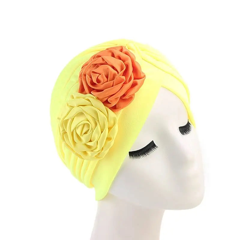 Showlu Fashion Store 0 Gold yellow 1 New Flower Decoration Turban Solid Color For Women Fashion Hair Wear Head Wrap Ladies Headwear Cancer Hats India Cap Bandana