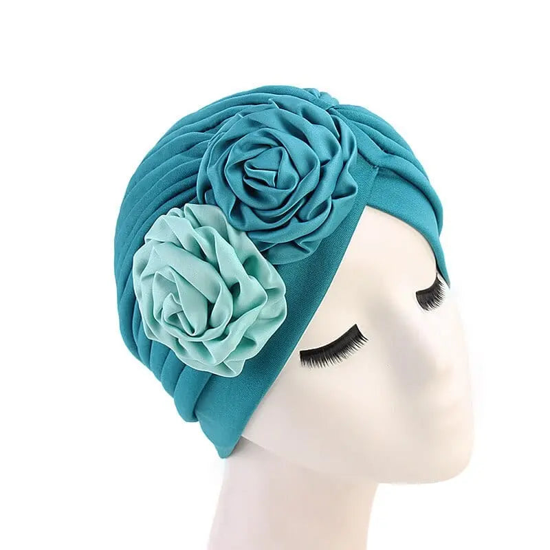 Showlu Fashion Store 0 New Flower Decoration Turban Solid Color For Women Fashion Hair Wear Head Wrap Ladies Headwear Cancer Hats India Cap Bandana