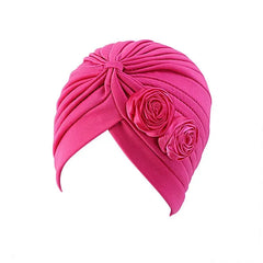 Showlu Fashion Store 0 Hot pink 3 New Flower Decoration Turban Solid Color For Women Fashion Hair Wear Head Wrap Ladies Headwear Cancer Hats India Cap Bandana
