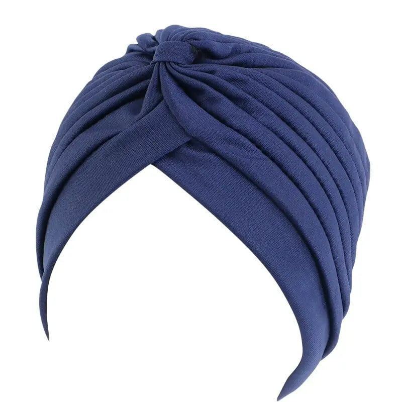 Showlu Fashion Store 0 Navy blue 1 New Flower Decoration Turban Solid Color For Women Fashion Hair Wear Head Wrap Ladies Headwear Cancer Hats India Cap Bandana