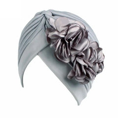 Showlu Fashion Store 0 Grey New Flower Decoration Turban Solid Color For Women Fashion Hair Wear Head Wrap Ladies Headwear Cancer Hats India Cap Bandana
