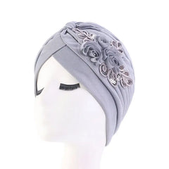 Showlu Fashion Store 0 New Flower Decoration Turban Solid Color For Women Fashion Hair Wear Head Wrap Ladies Headwear Cancer Hats India Cap Bandana