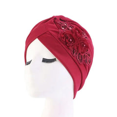 Showlu Fashion Store 0 New Flower Decoration Turban Solid Color For Women Fashion Hair Wear Head Wrap Ladies Headwear Cancer Hats India Cap Bandana